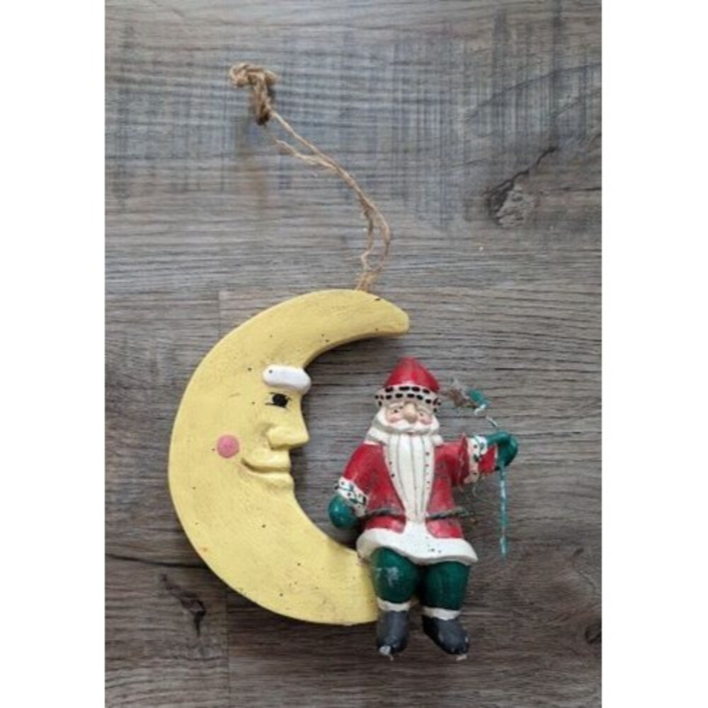 Vintage Midwest Of Cannon Falls Santa On Crescent Moon Christmas Tree Ornament